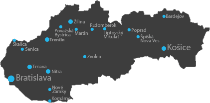 Mapa servisných stredísk na Slovensku